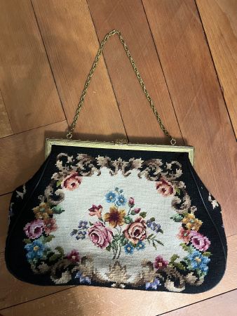 Vintage Petit-Point Gobelin Abendtasche Blumenstickerei