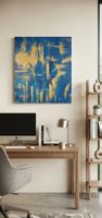 Gemälde Blau Gold handmade 50×60×4