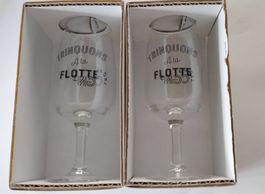 2 verres à vin blanc "Trinquons à la flotte"/2 Weißweingläse