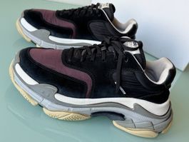 BALENCIAGA Triple S Bordeaux Schwarz Nylon Leder Sneakers 42