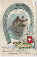 Zürich - Wasserkirche u. Zwinglidenkmal - Präge-Litho