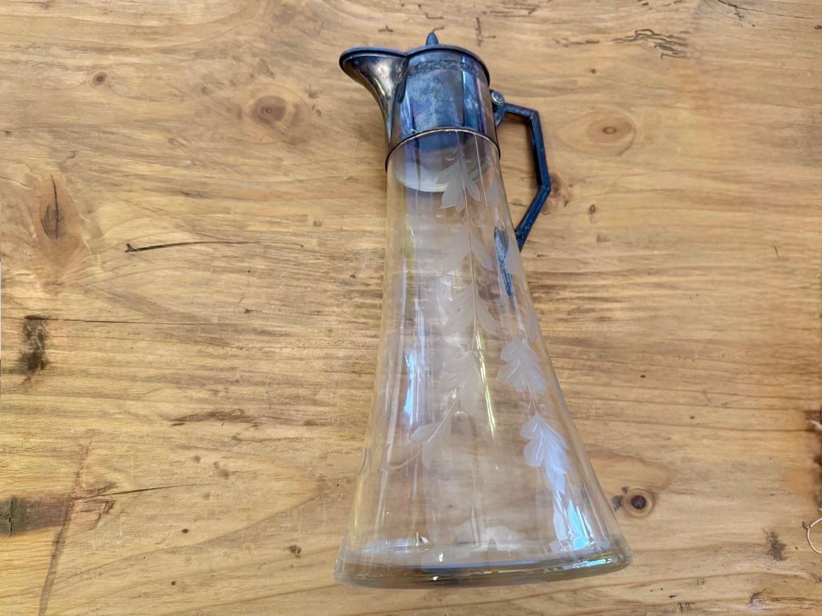 Caraffe: Jugendstil Glaskaraffe Kristall / Versilbert Vintage – Usato da Lamone venduto da Birth-Gramm-Antiques 2