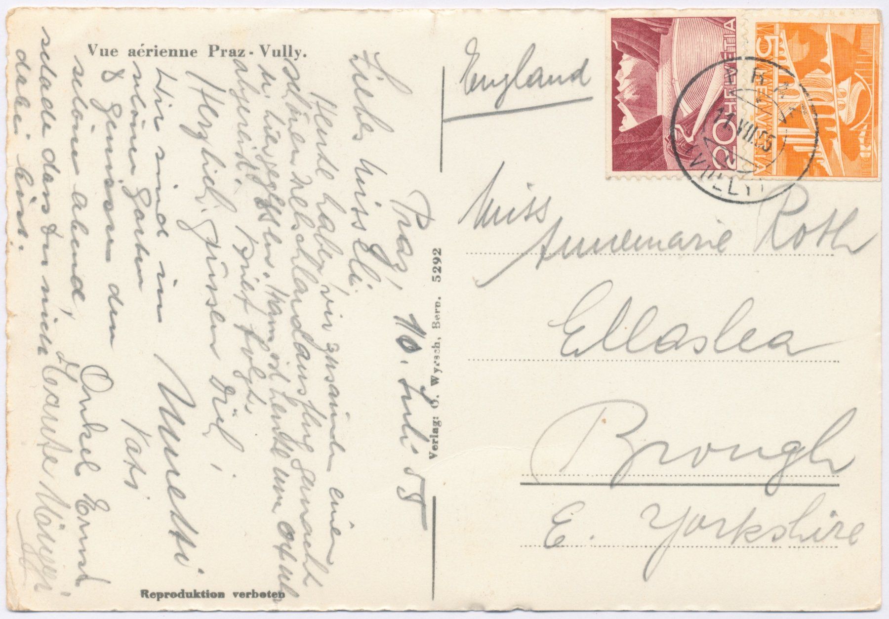 Cartoline postali: Praz 1955 Luftbild – Usato da Lützelflüh-Goldb venduto da fluidum 1