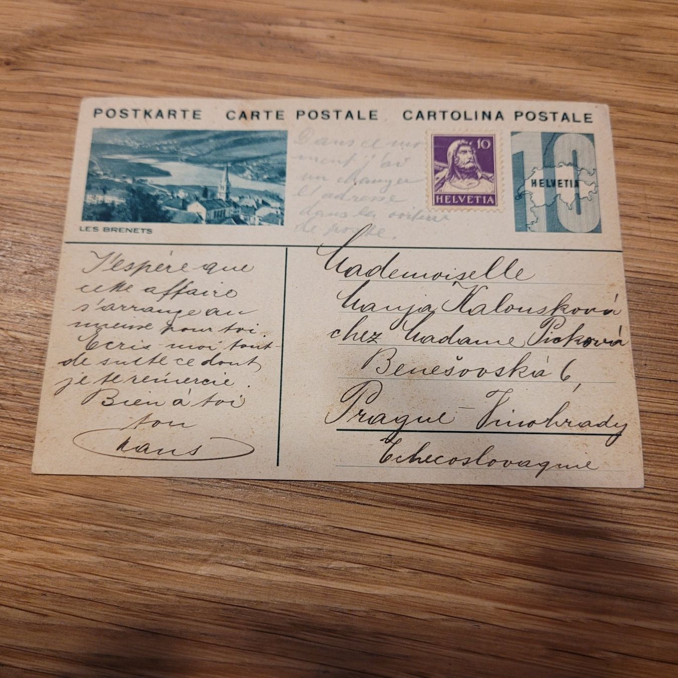 Ansichtskarten: GS Les Brenets Prague 1931 – Gebraucht aus Biel/Bienne von Destockweb