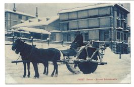 Davos (GR) Grosse Schneewalze - Pferde - Winter-AK - um 1910