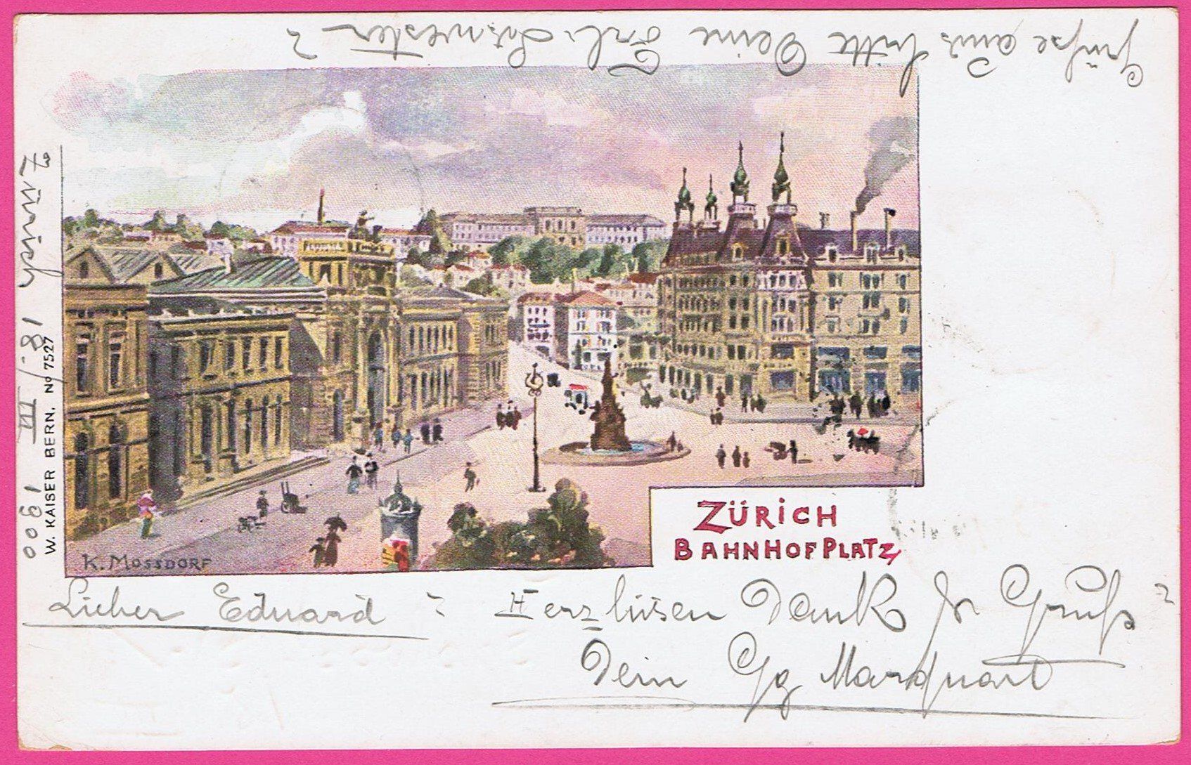 Cartoline postali: Zürich Bahnhofplatz gel 1900 – Usato da Einsiedeln venduto da dillie