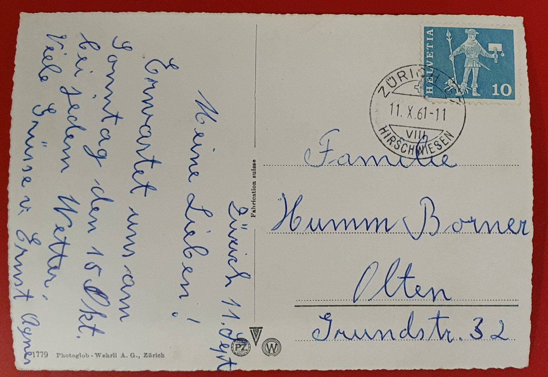 Ansichtskarten: Zürich 1961 - Bahnhofplatz – Gebraucht aus Kreuzlingen von Rschweiz1 1