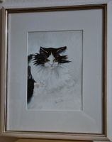 "Mauclau Katze" - Aquarell-Bild mit Rahmen, 44x55 cm