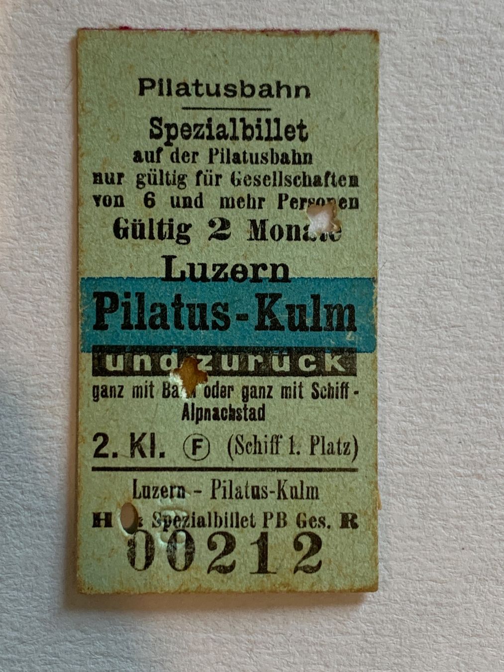 Biglietti: Pilatusbahn Edmondson Karton Billett ca. 1946 – Usato da Riehen venduto da Boeri555