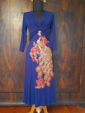 Viscosekleid . S . blau .