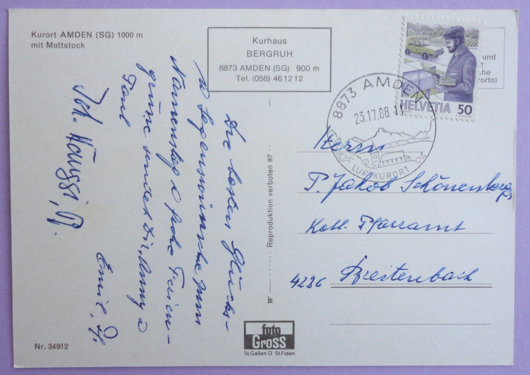 Cartoline postali: Kurort Amden mit Mattstock – Usato da Fétigny venduto da Billy2miny 1