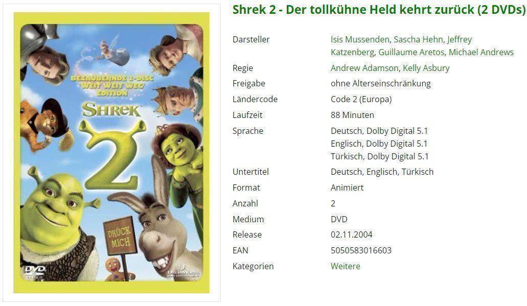 Tutti i DVDs: Shrek 2 - (2 DVD's) – Usato da Emmetten venduto da SVollenweider