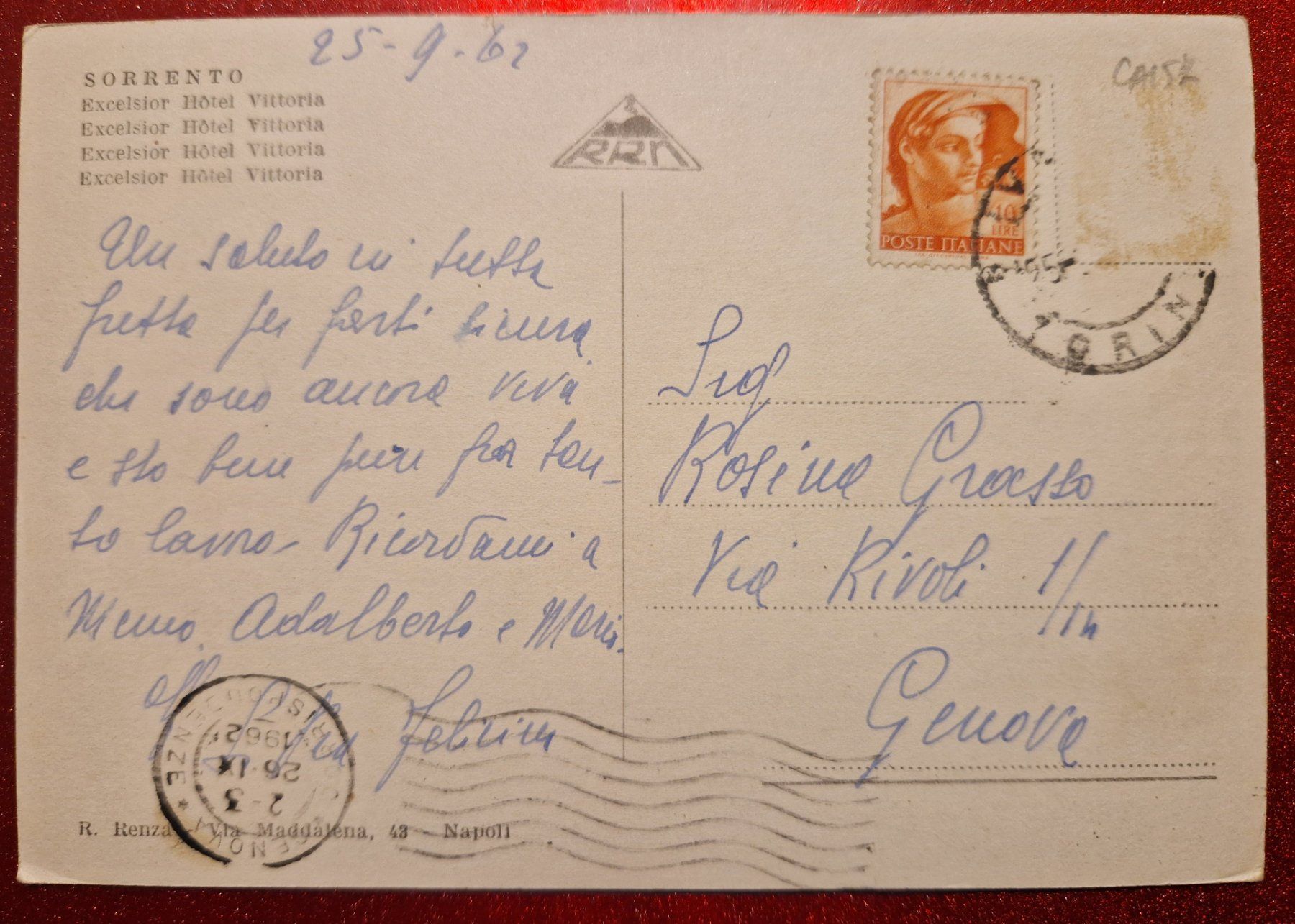 Ansichtskarten: Sorrento, Italien 1962 – Gebraucht aus Melchnau von Fishel 1