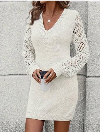 NEUES winterweisses Strick-Kleid Gr. S - 224251