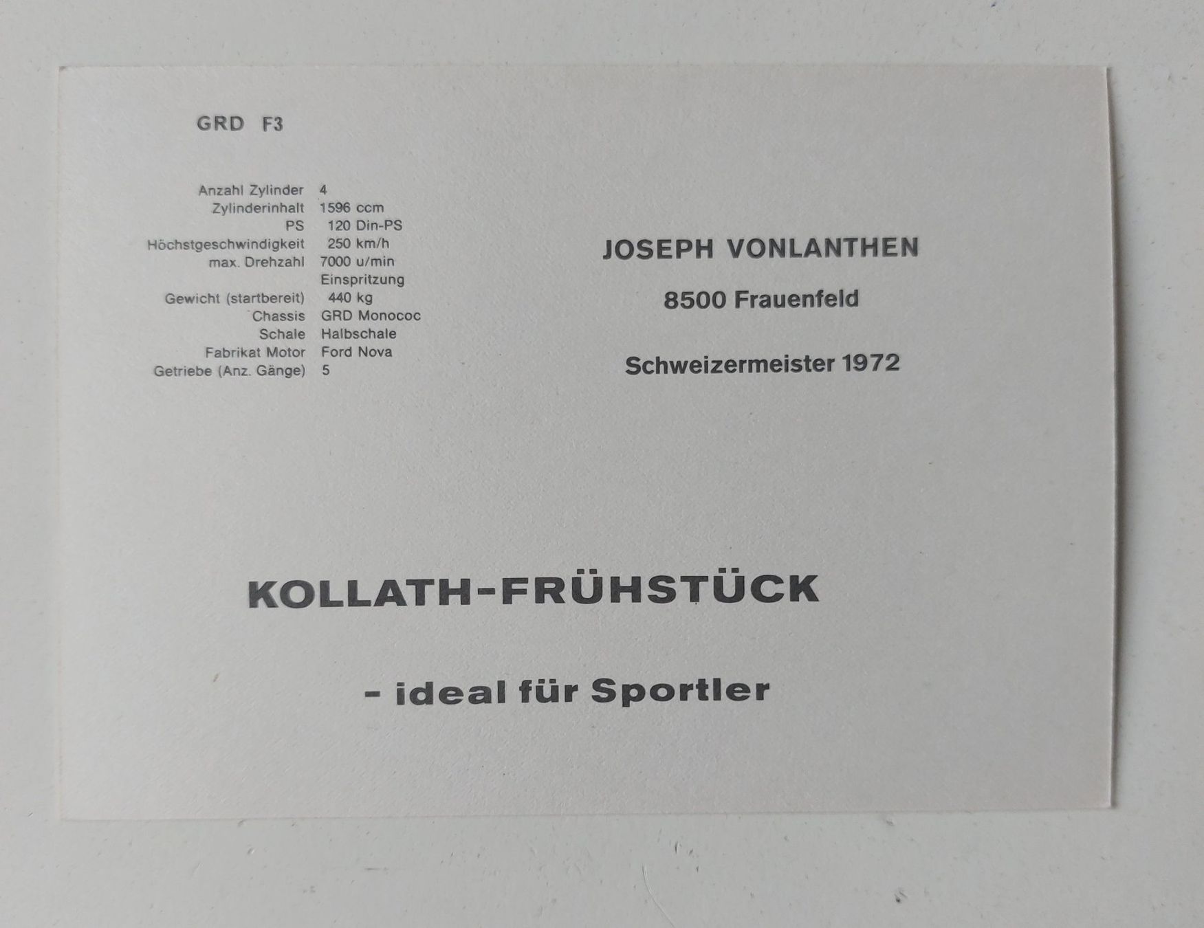 Autogramme: Autogrammkarte Joseph Vonlanthen Autorennen – Gebraucht aus Schenkon von Uhu007 1