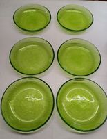 6 grüne Glasteller, Ø 17cm, Vintage Look