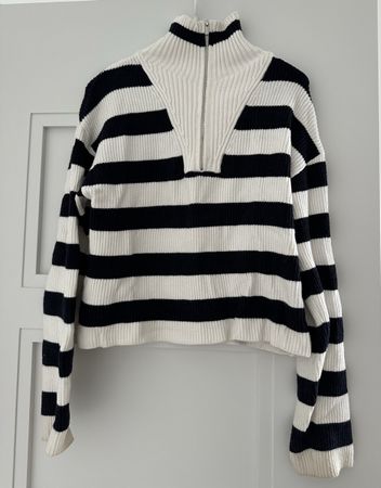 Striped MNG Zip Neck Sweater