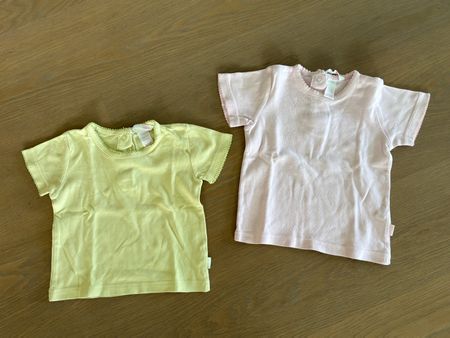 2x Mädchen T-Shirt, hellgrün & rosa, Gr. 74 & Gr. 80