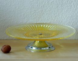 Coupe sur pied art déco, verre et métal, années 1940-1950