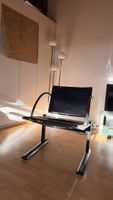 Design lounge chair black leather metal frame used