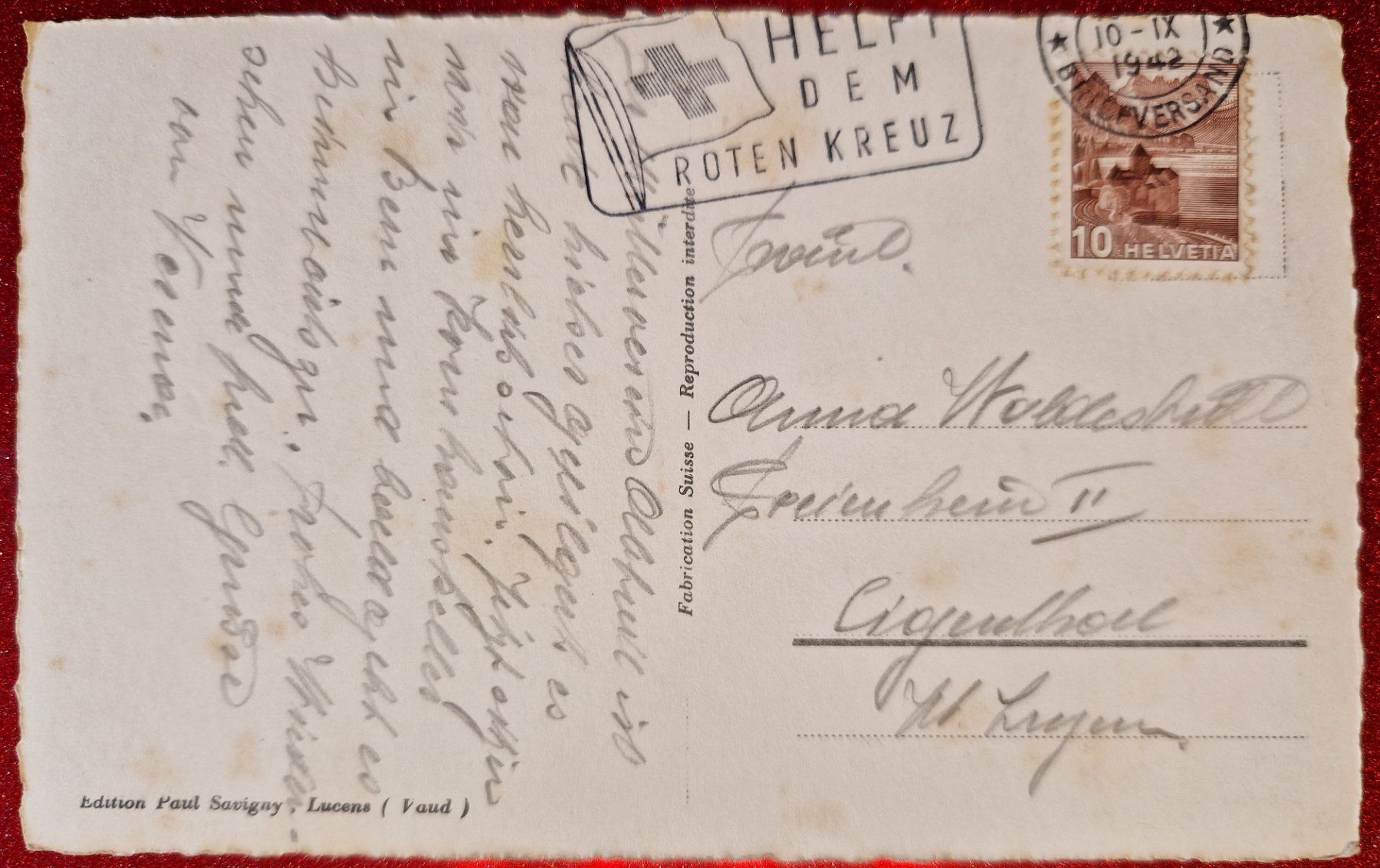 Cartoline postali: Sanctuaire de  N.D. de Bourguillon 1942 – Usato da Melchnau venduto da Fishel 1