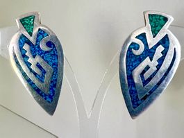 VINTAGE Silber Ohrclips 925 *MEXIKO* Abalone Blatt - 15g