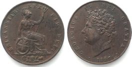 England 1/2 Penny 1827 GEORGE IV. Kupfer ERHALTUNG! vz+