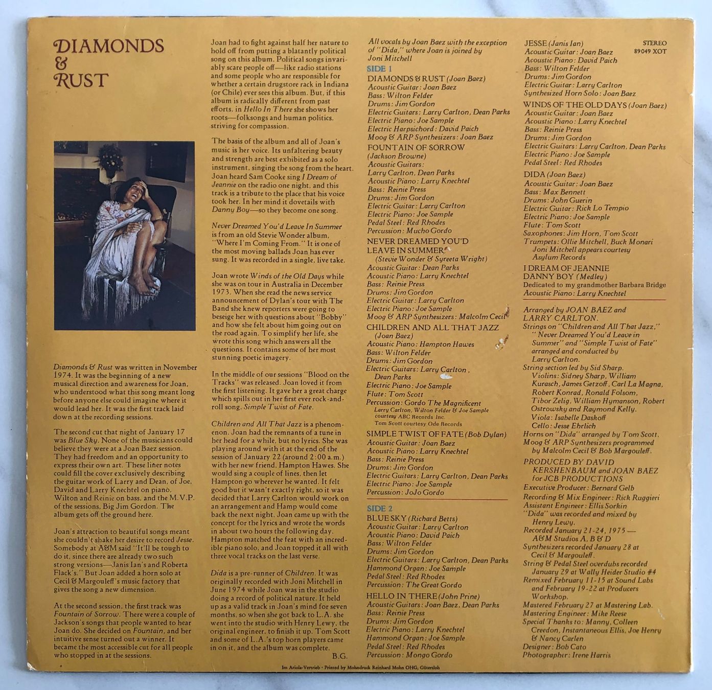 Dischi in vinile: JOAN BAEZ - DIAMONDS & RUST – Usato da Poliez-Pittet venduto da Newtown-Records 1