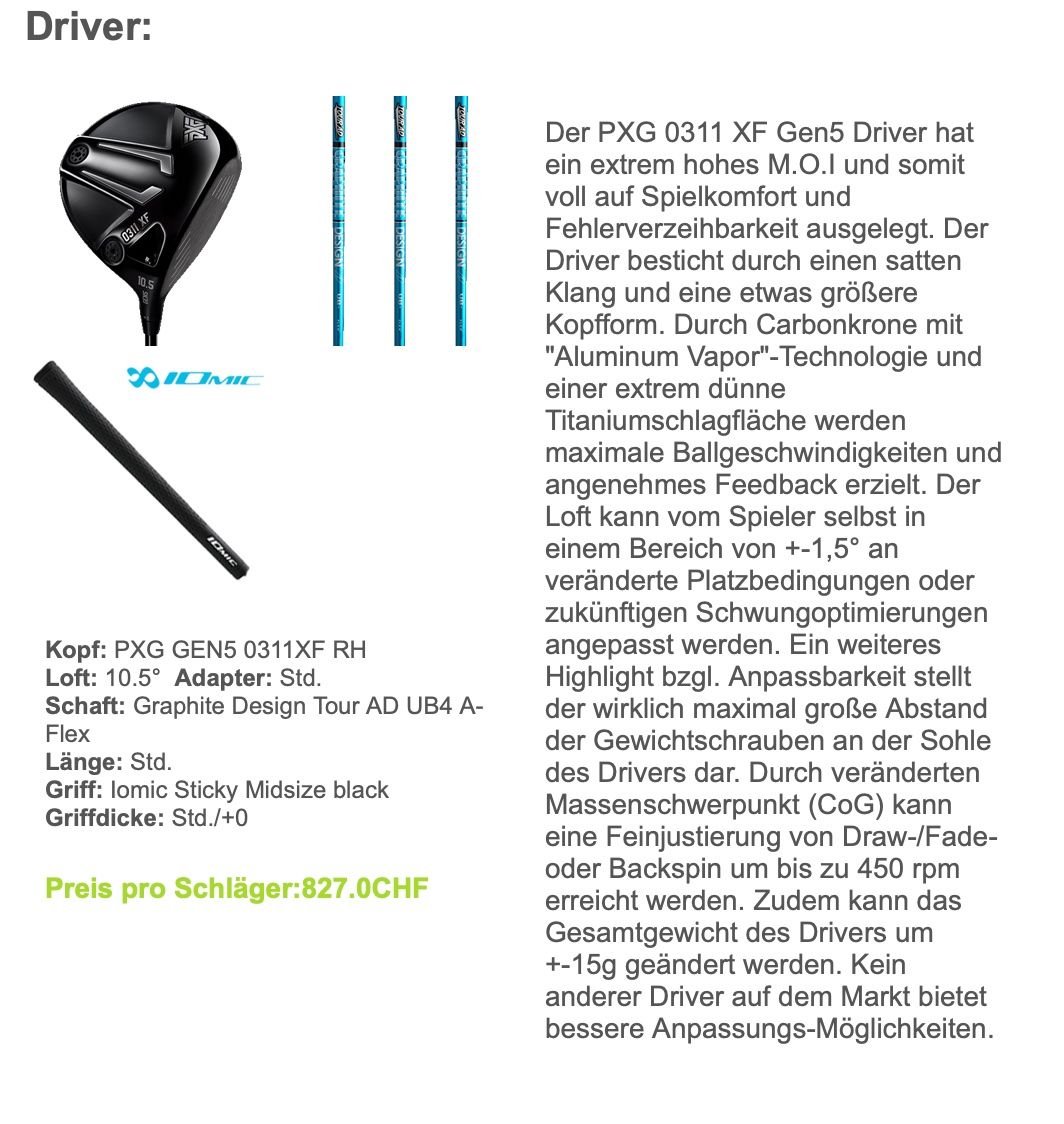 Mazze & Set: PXG Driver mit Graphite Design Tour Schaft – Usato da Vaduz venduto da Joosjoos 5