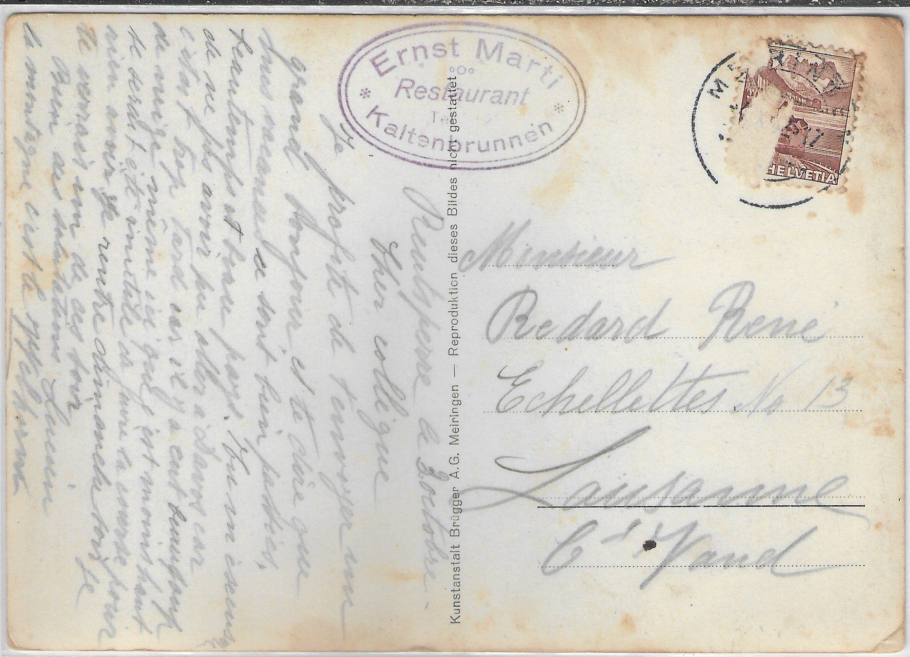 Cartoline postali: Restaurant Kaltenbrunnen - Meiringen – Usato da Ettingen venduto da Kartenplanet 1