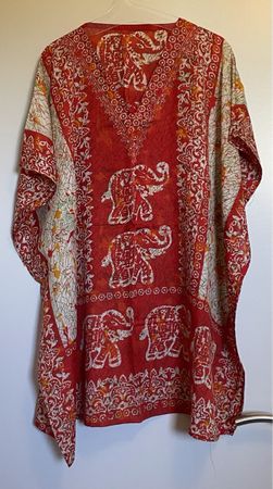 Caftan tunique d'été rouge orangé à motifs, neuf!