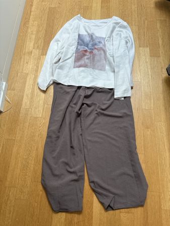 Damen Outfit Shirt weiss und Hose braun Neu Gr. XL