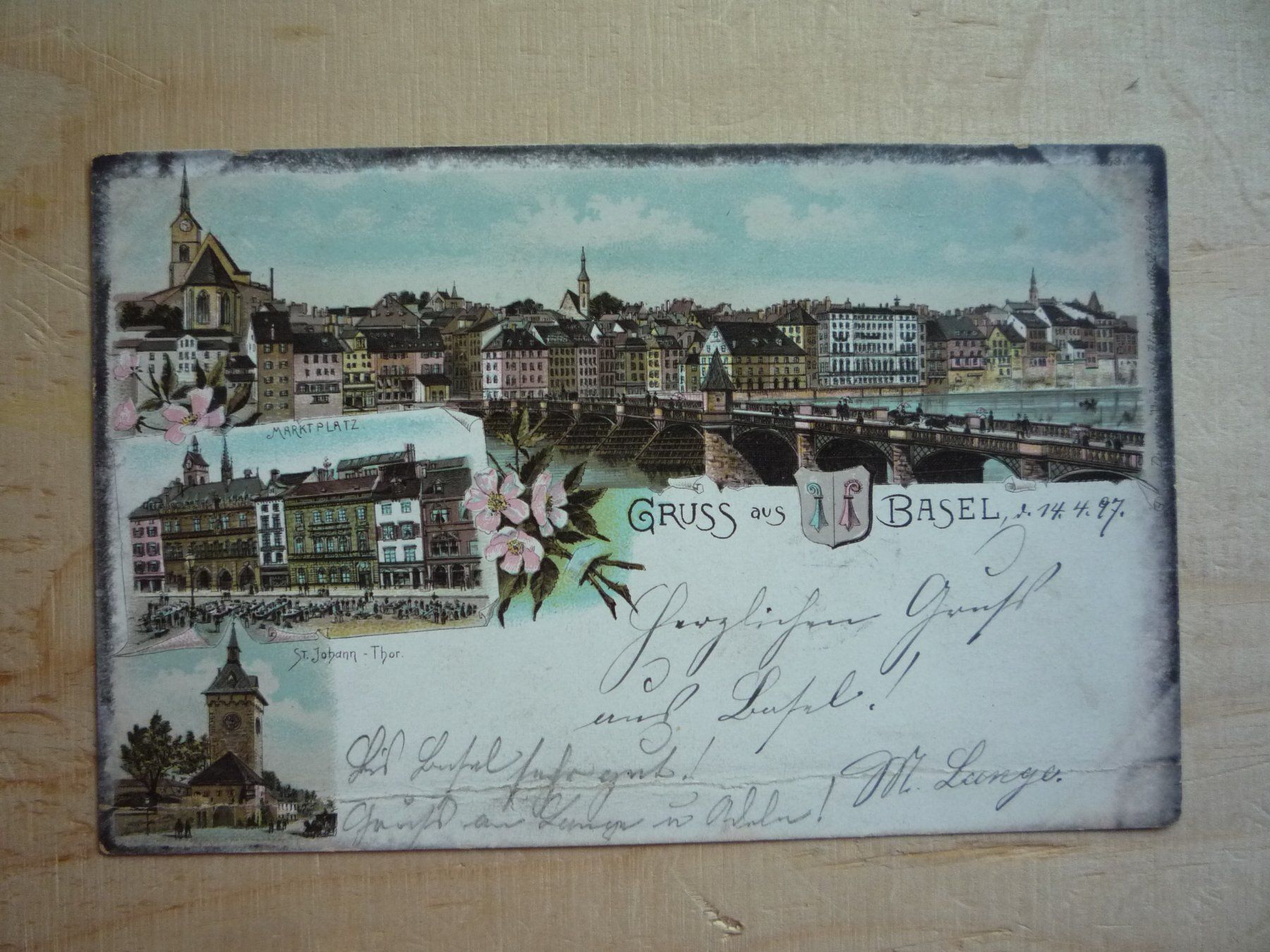 Cartoline postali: Gruss aus Basel, Litho, 14.IV.97 – Usato da Rieden SG venduto da Brockehuesli