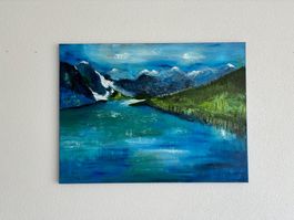 Ölgemälde Berglandschaft mit See auf Leinwand