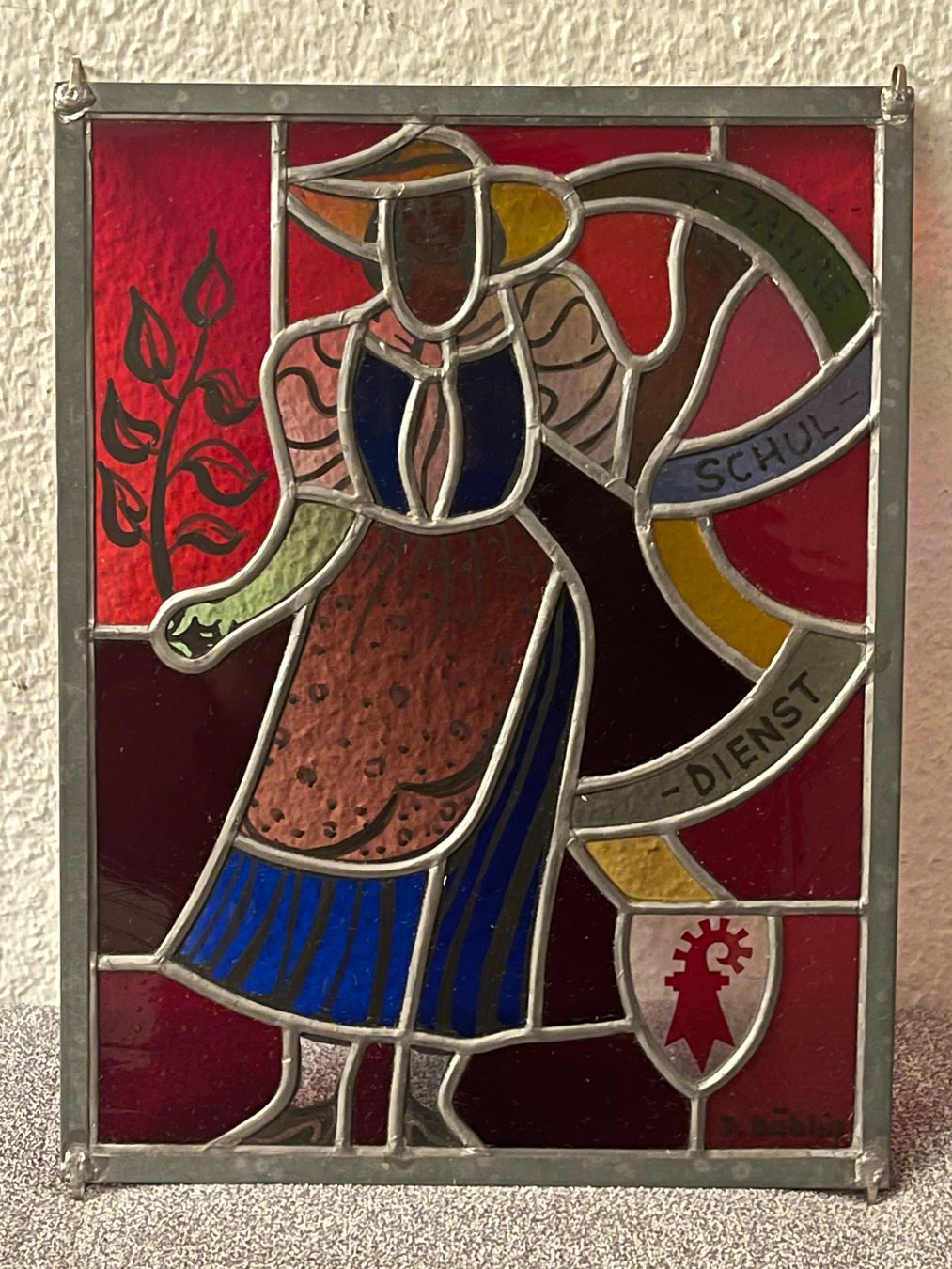 Dipinti: Jacques Düblin Buntglasscheibe mit Bleifassung – Usato da Basel venduto da PAUL_ART 1
