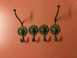 Vintage Wandhacken Messing Löwenkopf 4 Stück