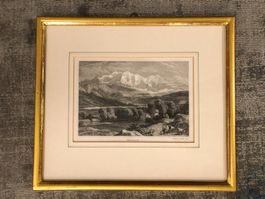 Berg Montblanc Stich/ Gravur, von früher, 27.5 cm x 24 cm