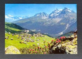 AK Inner Arosa mit Alpenrosen