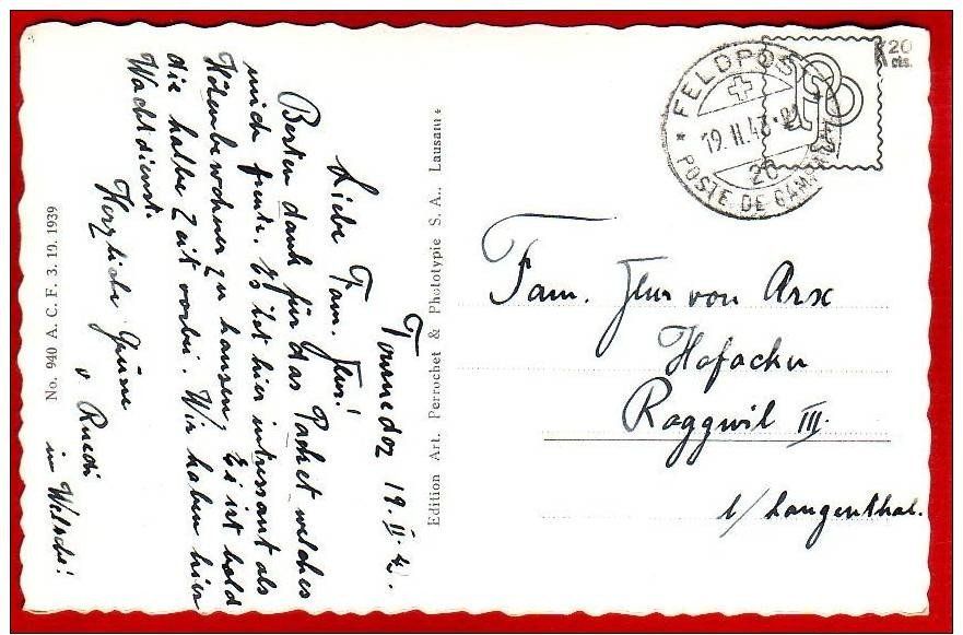 Cartoline postali: SONCEBOZ VUE GÉNÉRALE 1943 – Usato da Grüningen venduto da Kartenlaube 1