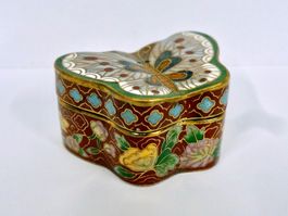 Schmuckdose Schmetterling Blumen Dose Messing Emaille floral