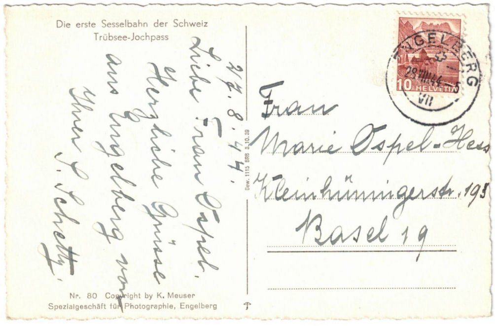 Cartoline postali: Engelberg - Sessellift Trübsee--Jochpass – Usato da Binningen venduto da Mountainrider 1