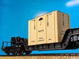 Märklin 4618 __ Tiefladewagen mit Kiste __ mit OVP _ Spur H0