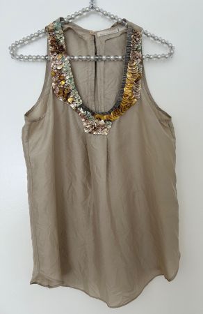 Schumacher Seidenbluse mit Pailletten, Beige, Gr.S