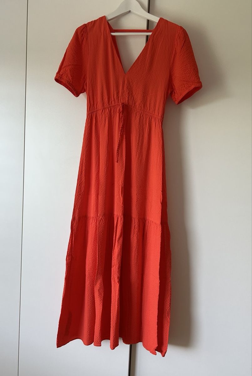 Mango Robes: Kleid orange Grösse XS kurzarm V-Ausschnitt – D'occasion à Root par pem_xnw7