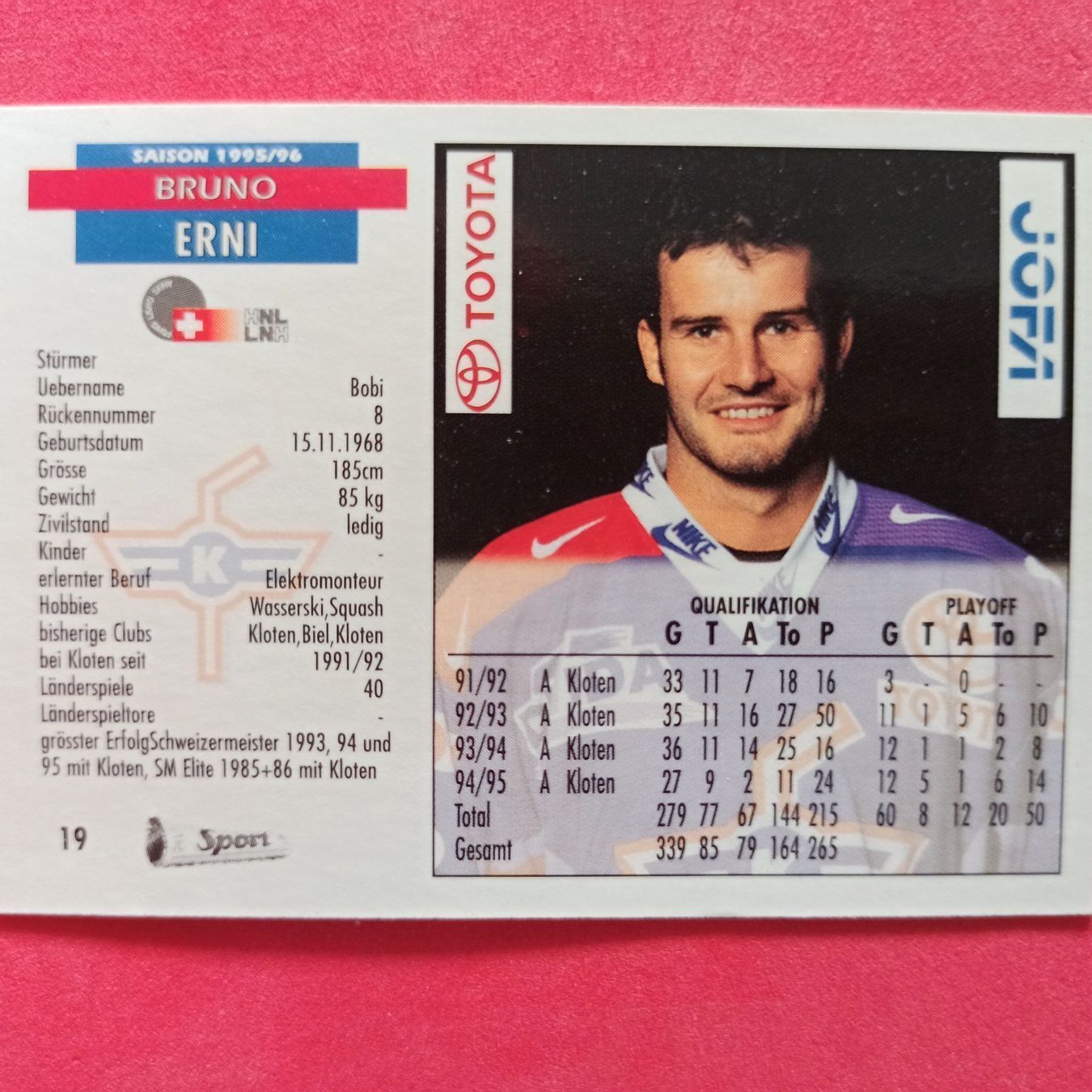 Carte collezionabili: Bruno Erni - EHC KLOTEN - 1995/96 – Usato da Dübendorf venduto da kb86_MOVIE 1