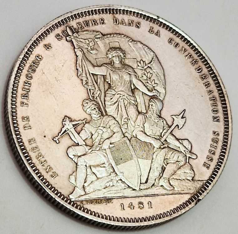 Pièce commémorative 5 Fr Suisse Tir Fribourg 1881 Antiquité (Gebraucht
