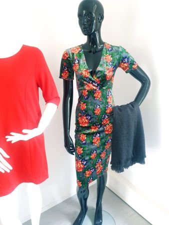 SAMTKLEID SAMT KLEID DRESS S 36 BLÜTEN TOP ZU JACKE BOLERO