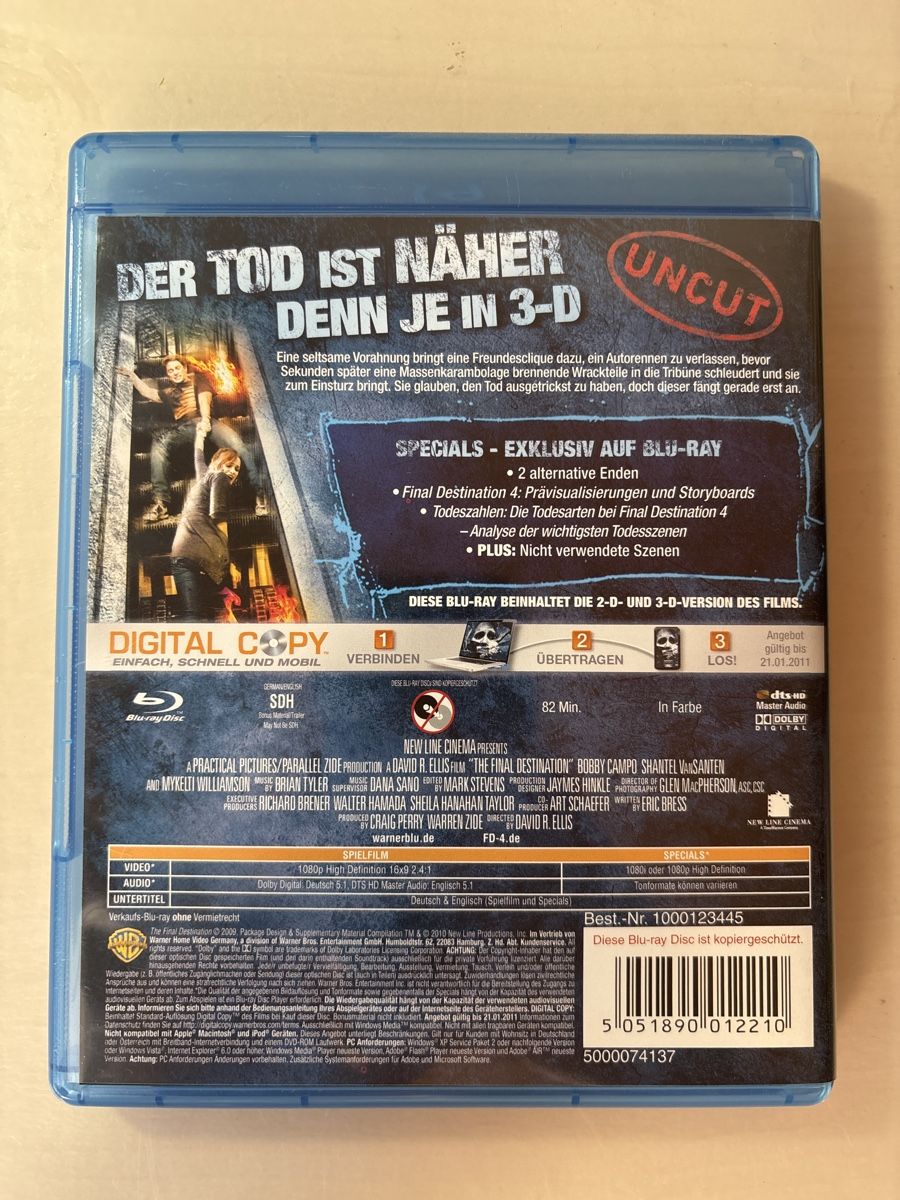 Tutti i DVDs: Final Destination 4 in 3D Blu-ray Disc - Top Zustand! – Usato da Ruswil venduto da Slivio_ 1