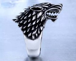 Wolf Head Men Ring from Stainless Steel