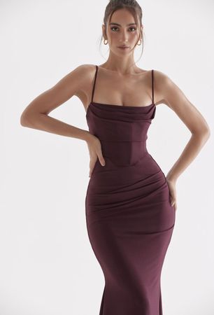 House of CB Dark Cherry Corset Maxi Dress
